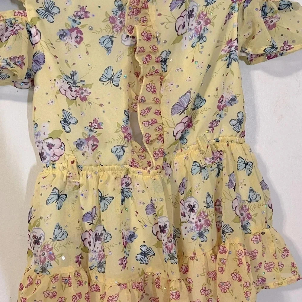 Little Las 2 piece Fancy set blouse and pants Yellow/Blue with Daisy Ruffles - Picture 5 of 15